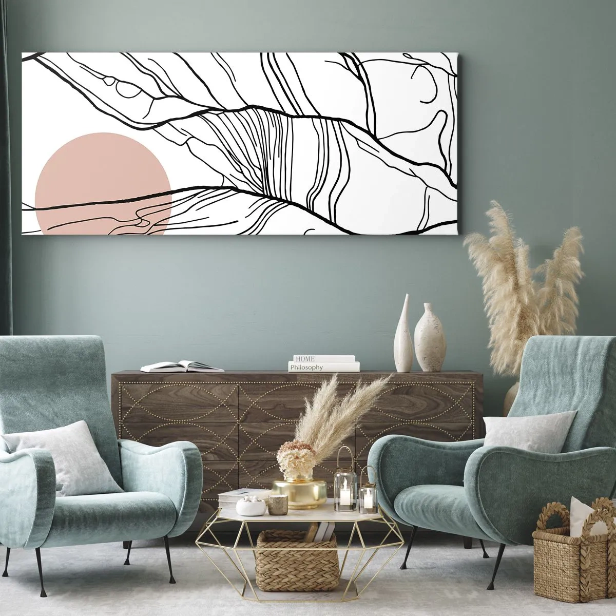 Cuadro sobre lienzo - Impresión de Imagen - En una red de ramas - 100x40 cm