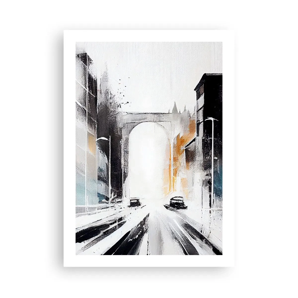 Póster - Panorama abstracto de la ciudad con un arco monumental - 50x70cm - Estudio de la ciudad: arquitectura y movimiento - Decoración de pared moderna para salón y dormitorio ARTTOR
