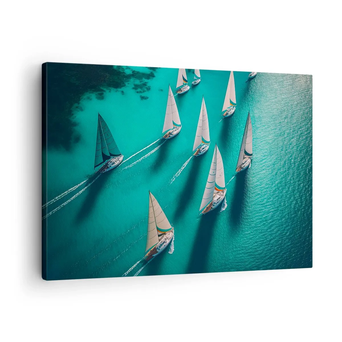 Cuadro sobre lienzo - Impresión de Imagen - Yates en aguas turquesas en movimiento dinámico - 70x50cm - En competición con el viento - Decoración de pared moderna para salón y dormitorio ARTTOR