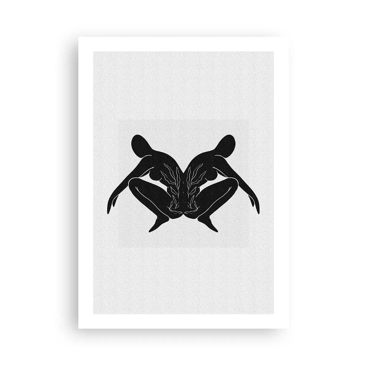 Póster - Siluetas negras de figuras en una composición simétrica. - 50x70cm - Un alma compartida - Decoración de pared moderna para salón y dormitorio ARTTOR