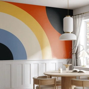 Fotomural Premium Canvas - Obra de arte abstracta con arcos coloridos y círculos contrastantes. - 100x70cm - Círculo sobre círculo - Decoración de pared moderna para salón y dormitorio ARTTOR