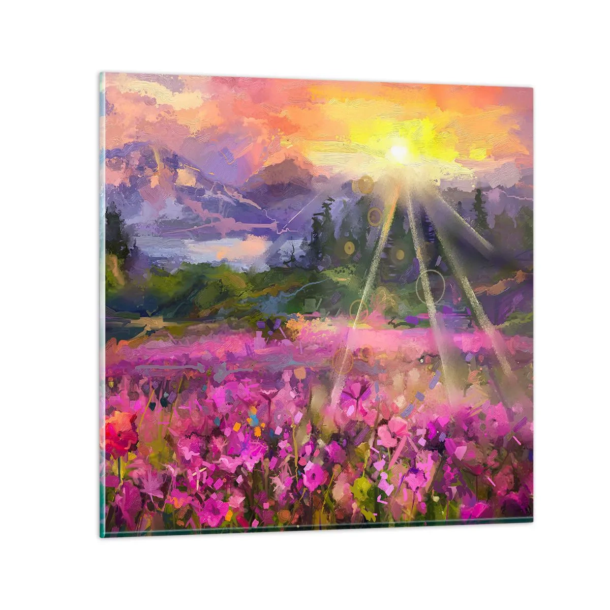 Cuadro sobre vidrio - Impresiones sobre Vidrio - En un valle bajo la protección del sol - 70x70 cm