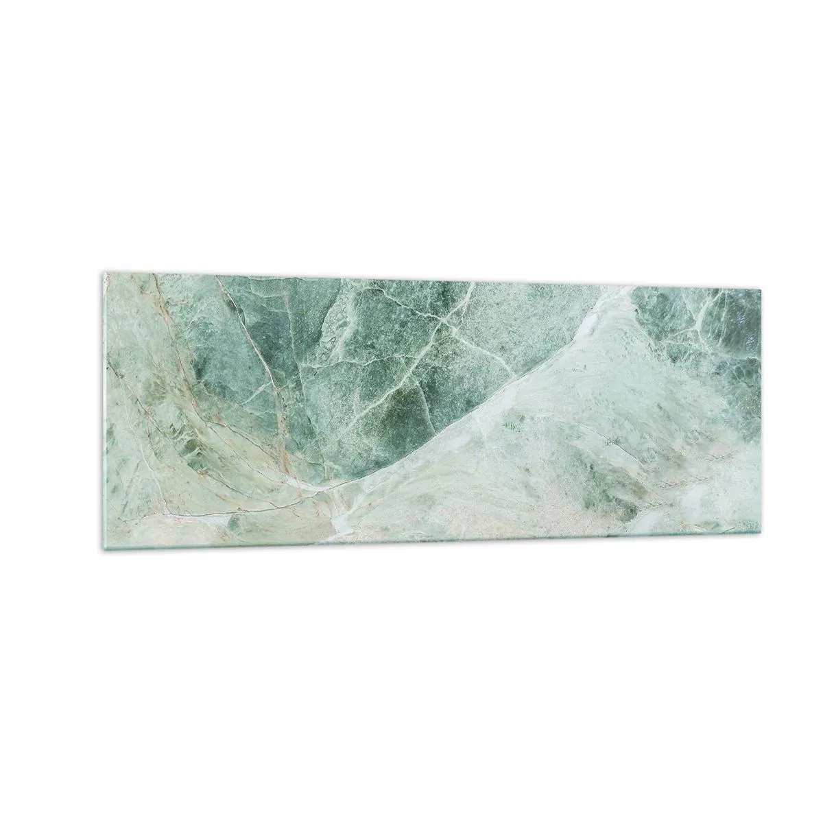 Cuadro sobre vidrio - Impresiones sobre Vidrio - Mármol verde con delicadas vetas blancas. - 140x50cm - El noble frescor de la piedra - Decoración de pared moderna para salón y dormitorio ARTTOR