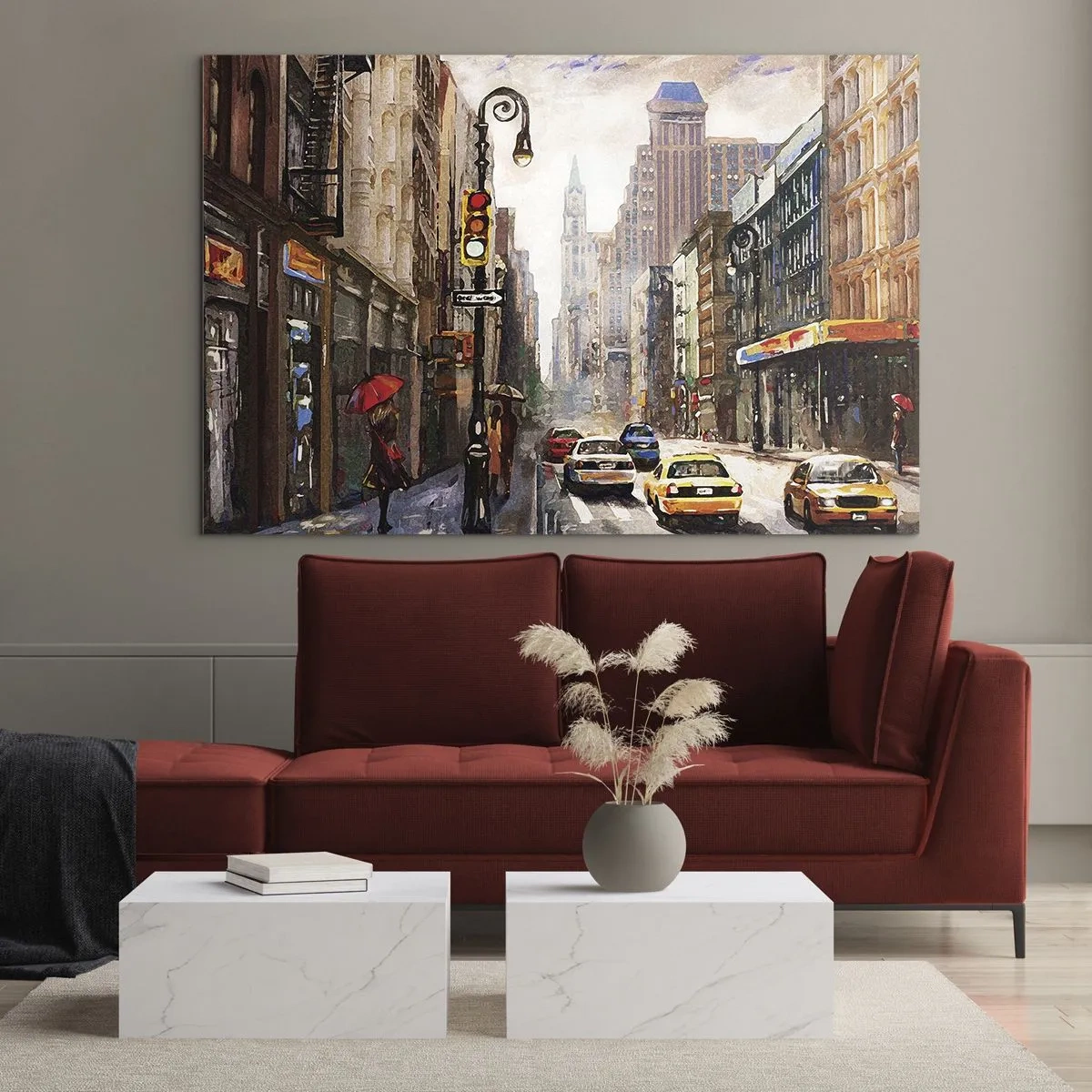 Cuadro sobre vidrio - Impresiones sobre Vidrio - Nueva York, también colorida bajo la lluvia - 120x80cm - Nueva York - también colorida bajo la lluvia - Decoración de pared moderna para salón y dormitorio ARTTOR