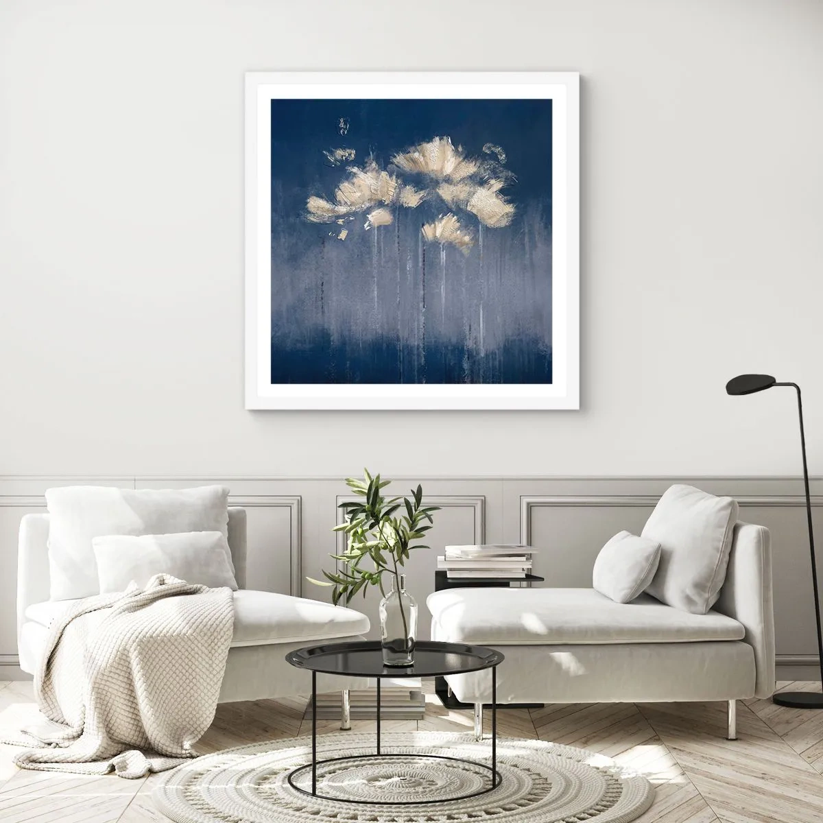 Póster en marco blanco - Como pétalos al viento - 30x30 cm