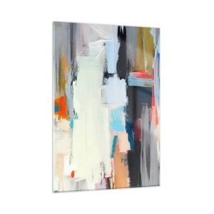 Cuadro sobre vidrio - Impresiones sobre Vidrio - Composición abstracta con manchas y trazos de colores. - 50x70cm - ¿Existe un método único? - Decoración de pared moderna para salón y dormitorio ARTTOR