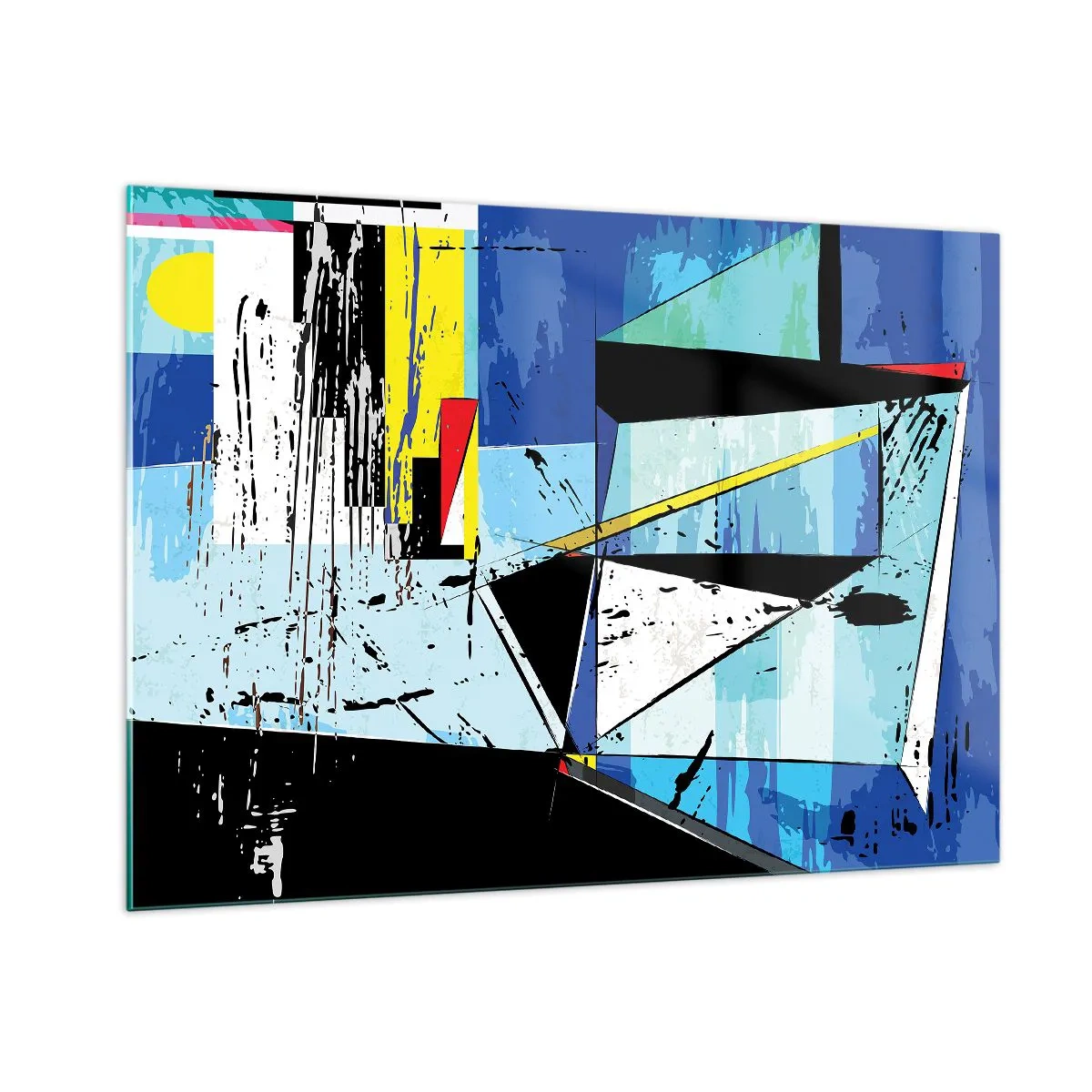 Cuadro sobre vidrio - Impresiones sobre Vidrio - Composición geométrica abstracta en tonos azules. - 100x70cm - Mirando el mundo desde un ángulo distinto - Decoración de pared moderna para salón y dormitorio ARTTOR