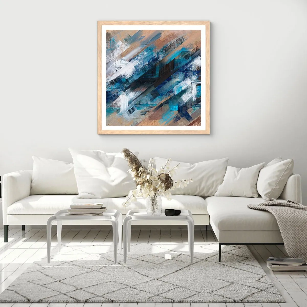 Póster en marco roble claro - En una inclinación azul - 60x60 cm