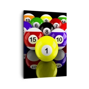 Cuadro sobre lienzo - Impresión de Imagen - Bolas de billar de colores dispuestas en un triángulo sobre un fondo negro - 50x70cm - Diferentes colores del juego - Decoración de pared moderna para salón y dormitorio ARTTOR