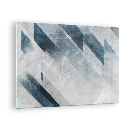 Cuadro sobre vidrio - Impresiones sobre Vidrio - Rayas geométricas en tonos grises y azul marino - 70x50cm - Composición espacial - movimiento de grises - Decoración de pared moderna para salón y dormitorio ARTTOR