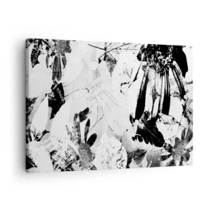 Cuadro sobre lienzo - Impresión de Imagen - Flores abstractas en blanco y negro en un estilo minimalista. - 70x50cm - Otoño en negativo - Decoración de pared moderna para salón y dormitorio ARTTOR