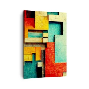 Cuadro sobre lienzo - Impresión de Imagen - Formas geométricas abstractas en colores vibrantes - 50x70cm - Festival de ángulos rectos - Decoración de pared moderna para salón y dormitorio ARTTOR