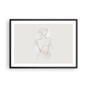 Póster en marco negro - Un boceto minimalista de una silueta femenina sobre un fondo claro. - 70x50cm - Como un cuerpo sensible - Decoración de pared moderna para salón y dormitorio ARTTOR