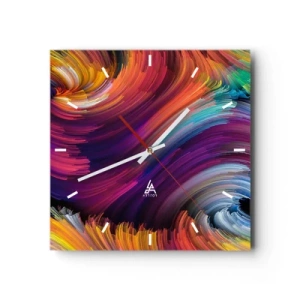 Reloj de pared - Reloj de vidrio - Remolinos abstractos en colores vibrantes - 30x30cm - El comienzo de un nuevo mundo - Decoración de pared moderna para salón y dormitorio ARTTOR