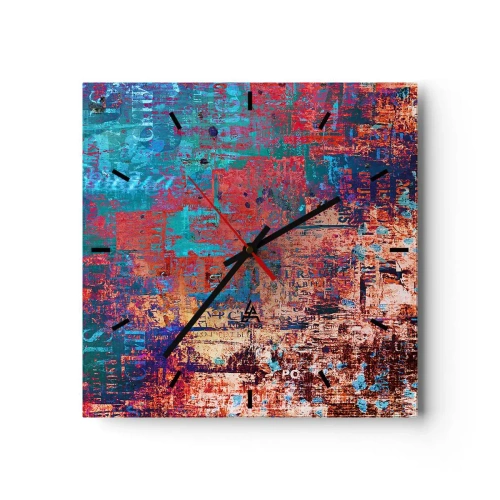 Reloj de pared - Reloj de vidrio - Una composición abstracta con una mezcla de colores intensos. - 30x30cm - Memoria y olvido - Decoración de pared moderna para salón y dormitorio ARTTOR