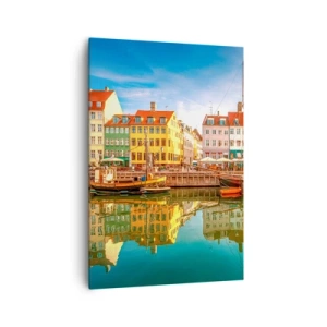 Cuadro sobre lienzo - Impresión de Imagen - Casas coloridas en los canales de Copenhague - 70x100cm - Sobre el agua tan suave como un espejo - Decoración de pared moderna para salón y dormitorio ARTTOR