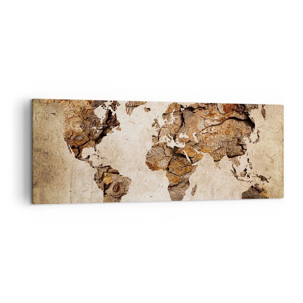 Cuadro sobre lienzo - Impresión de Imagen - Un mapa del mundo en estilo rústico de madera. - 140x50cm - El descubrimiento del mundo - Decoración de pared moderna para salón y dormitorio ARTTOR