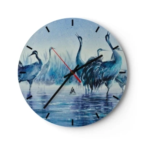 Reloj de pared - Reloj de vidrio - Pintura de acuarela de aves zancudas - 30x30cm - Reunión matinal - Decoración de pared moderna para salón, cocina y dormitorio ARTTOR