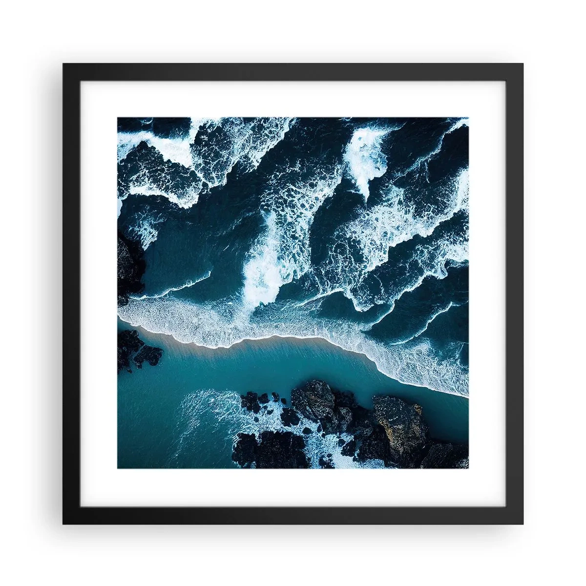 Póster en marco negro - Rodeadas por las olas - 40x40 cm