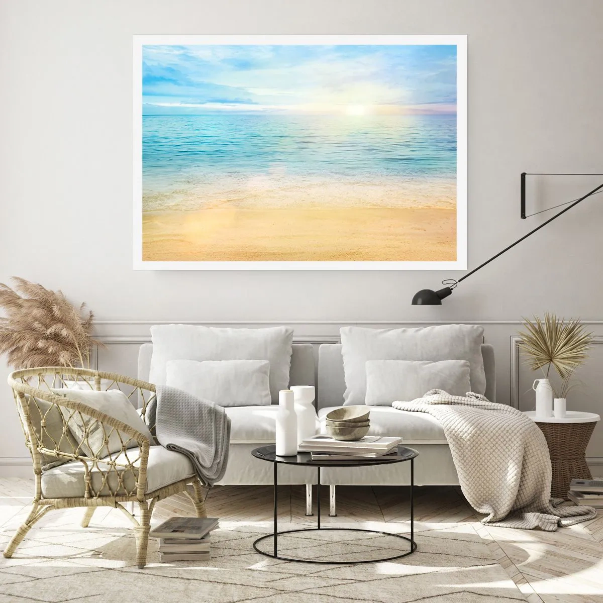 Póster - Una playa con mar turquesa y cielo despejado. - 100x70cm - Gran cielo azul - Decoración de pared moderna para salón y dormitorio ARTTOR