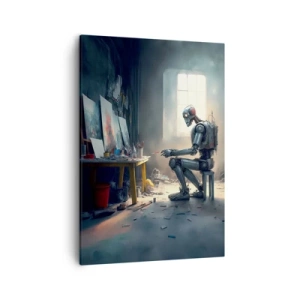 Cuadro sobre lienzo - Impresión de Imagen - Un robot pintando un cuadro en un estudio de arte. - 50x70cm - El acto de creación - Decoración de pared moderna para salón y dormitorio ARTTOR