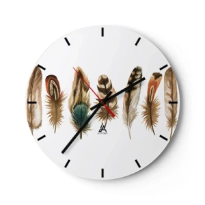 Reloj de pared - Reloj de vidrio - Plumas de colores en un arreglo artístico. - 30x30cm - Estudio de plumas - Decoración de pared moderna para salón, cocina y dormitorio ARTTOR