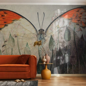 Fotomural Premium Sand - Donde la mariposa se mece en la hierba - Abstracción, Mariposa, Naturaleza - 350x256 cm