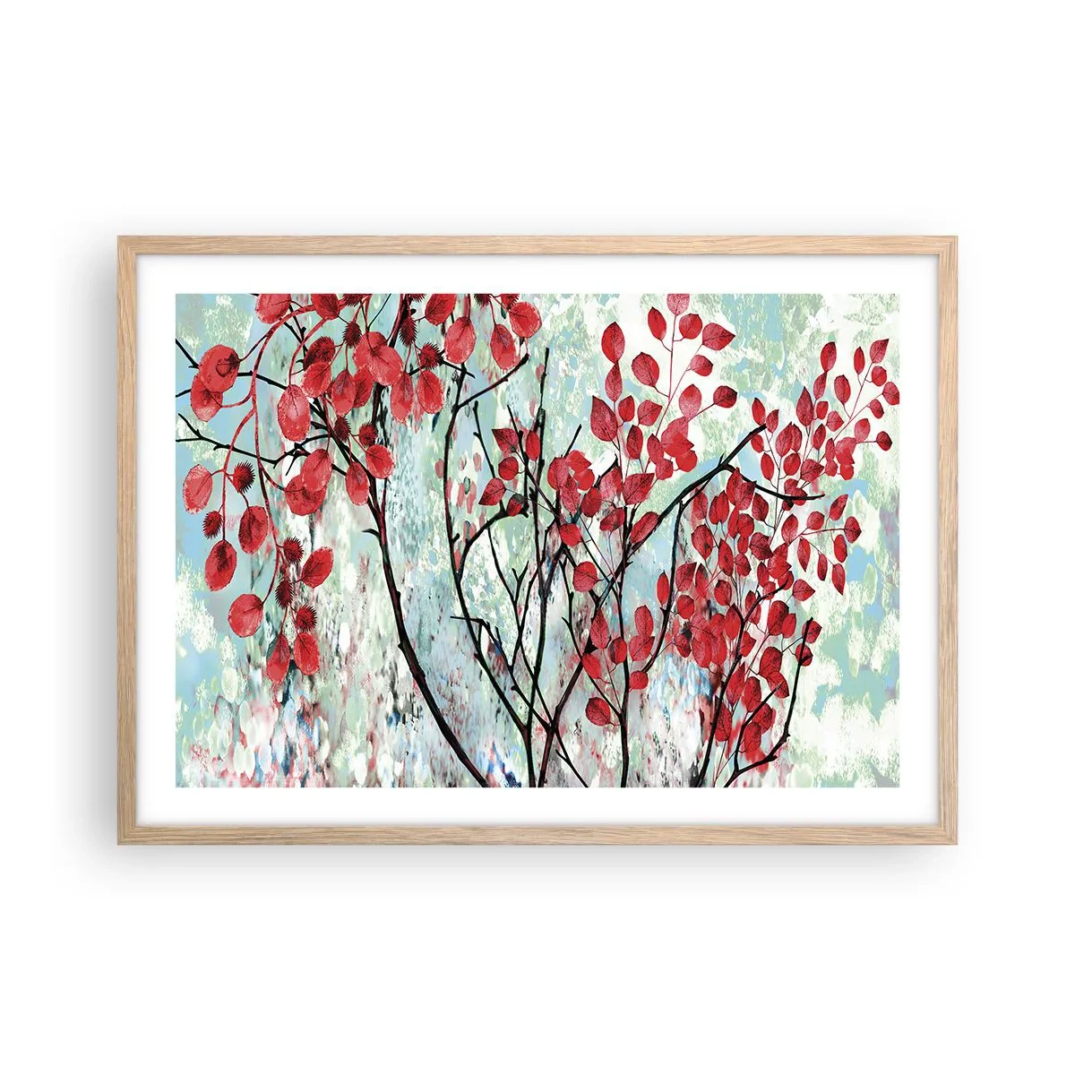 Póster en marco roble claro - Un árbol en escarlata - 70x50 cm