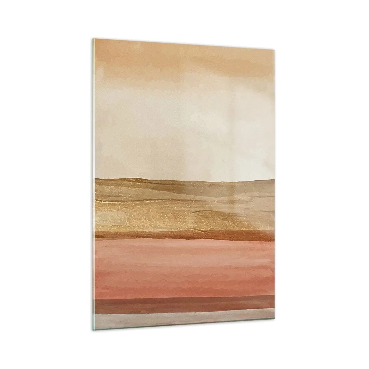 Cuadro sobre vidrio - Impresiones sobre Vidrio - Rayas abstractas en tonos cálidos de beige y dorado. - 50x70cm - Composición vertical - Decoración de pared moderna para salón y dormitorio ARTTOR