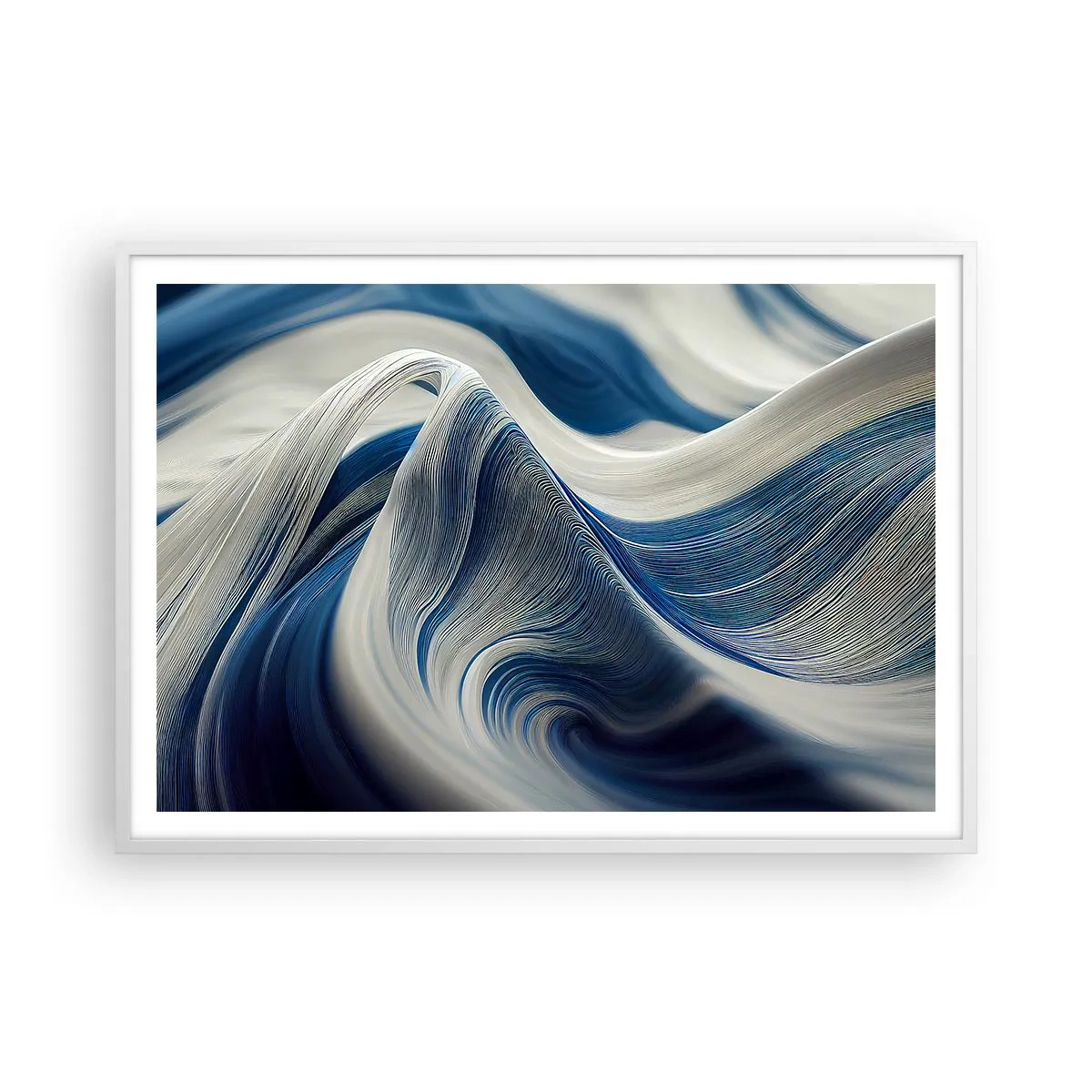 Póster en marco blanco - Fluidez de azul y blanco - 100x70 cm