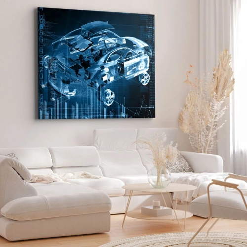 Cuadro sobre lienzo - Impresión de Imagen - Un dibujo técnico moderno de un automóvil con elementos estructurales. - 70x50cm - Anatomía del ingeniero - Decoración de pared moderna para salón y dormitorio ARTTOR
