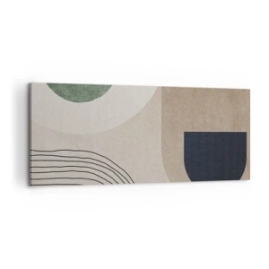 Cuadro sobre lienzo - Impresión de Imagen - Formas geométricas en tonos beige y verde. - 120x50cm - La delicadeza de un óvalo - Decoración de pared moderna para salón y dormitorio ARTTOR