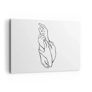 Cuadro sobre lienzo - Impresión de Imagen - Un boceto minimalista de manos unidas en un gesto de delicadeza. - 100x70cm - El tacto - Decoración de pared moderna para salón y dormitorio ARTTOR