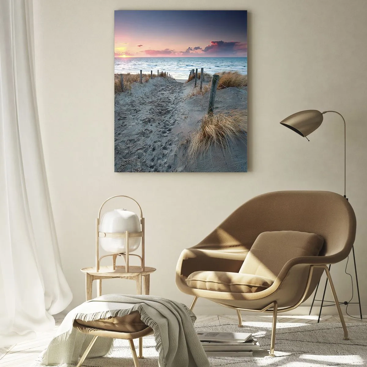 Cuadro sobre vidrio - Impresiones sobre Vidrio - Camino que conduce a la playa al atardecer - 70x100cm - Se derramó un arco iris de luminosidad.... - Decoración de pared moderna para salón y dormitorio ARTTOR
