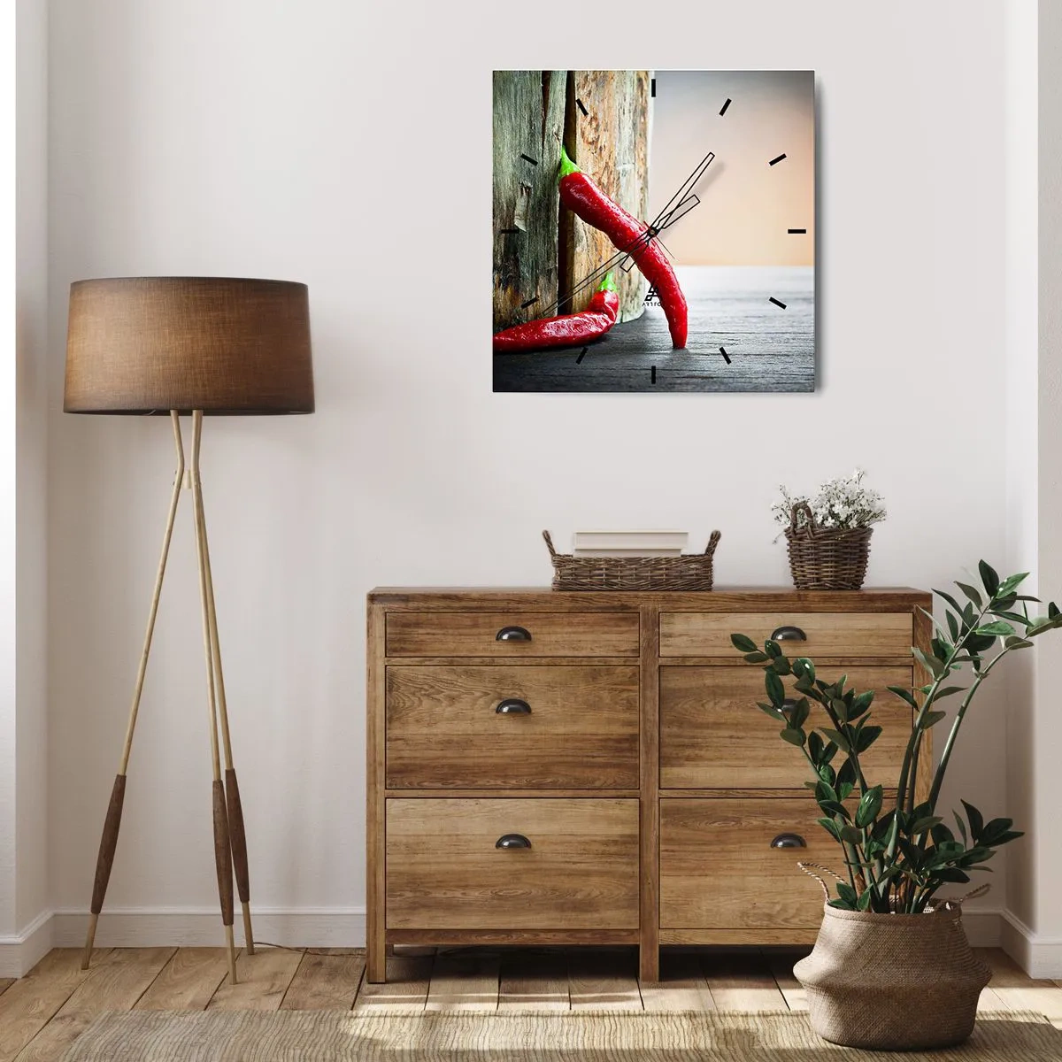 Reloj de pared - Reloj de vidrio - Pimientos rojos picantes - 30x30 cm