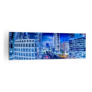 Cuadro sobre lienzo - Impresión de Imagen - Panorama nocturno de la ciudad con rascacielos y farolas - 160x50cm - Ritmos de la ciudad nocturna - Decoración de pared moderna para salón y dormitorio ARTTOR