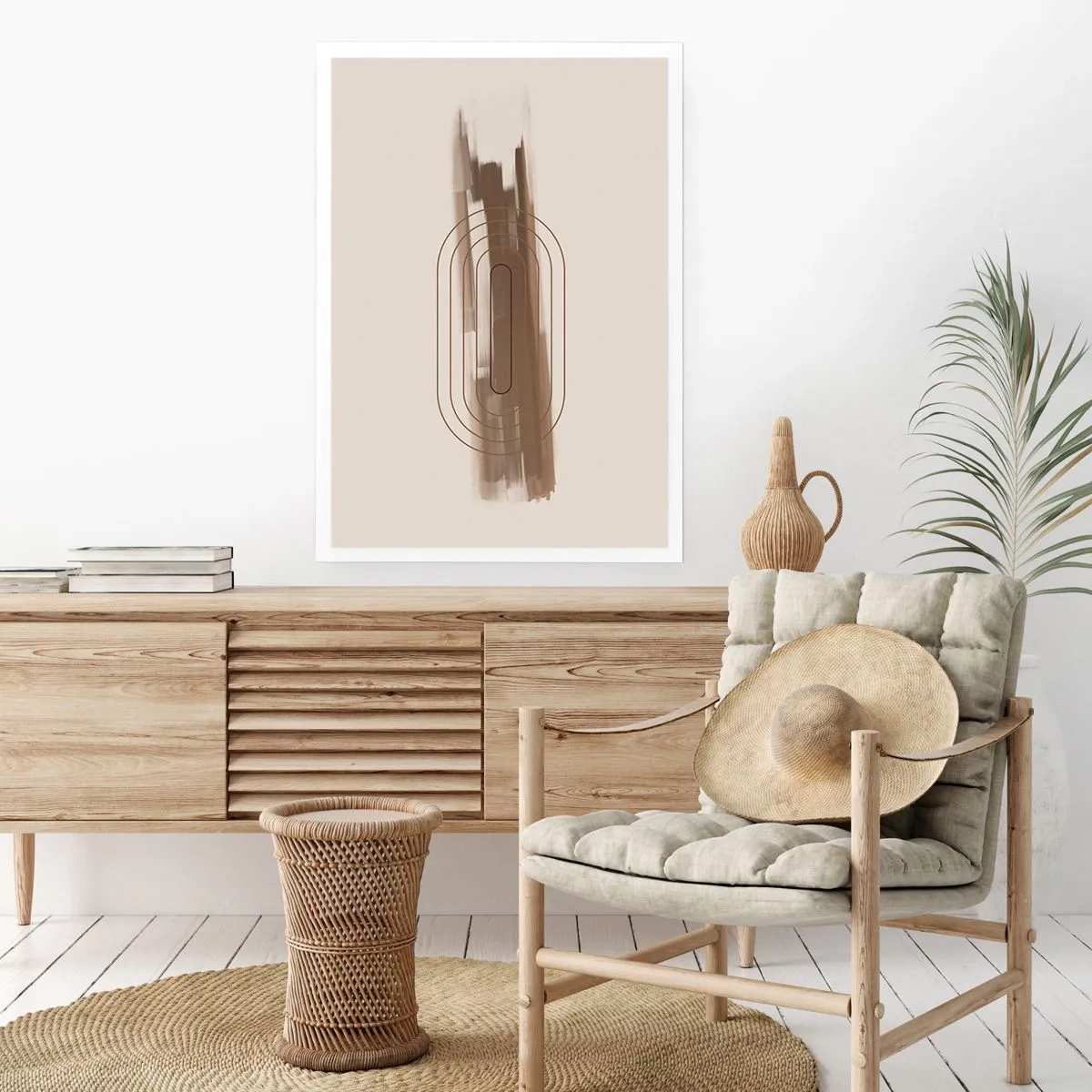 Póster - Forma geométrica en tonos marrones y beige. - 50x70cm - Un soplo de gris - Decoración de pared moderna para salón y dormitorio ARTTOR