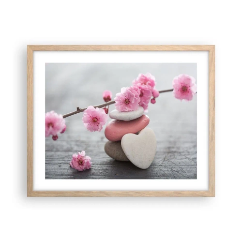 Póster en marco roble claro - Felicidad con la flor del cerezo - 50x40 cm