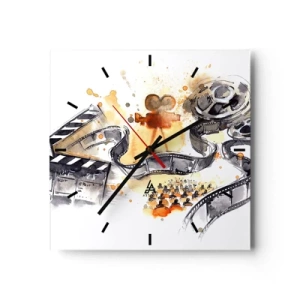 Reloj de pared - Reloj de vidrio - El simbolismo del cine con una tira de película en una acuarela artística - 30x30cm - En el país de los sueños - Decoración de pared moderna para salón y dormitorio ARTTOR
