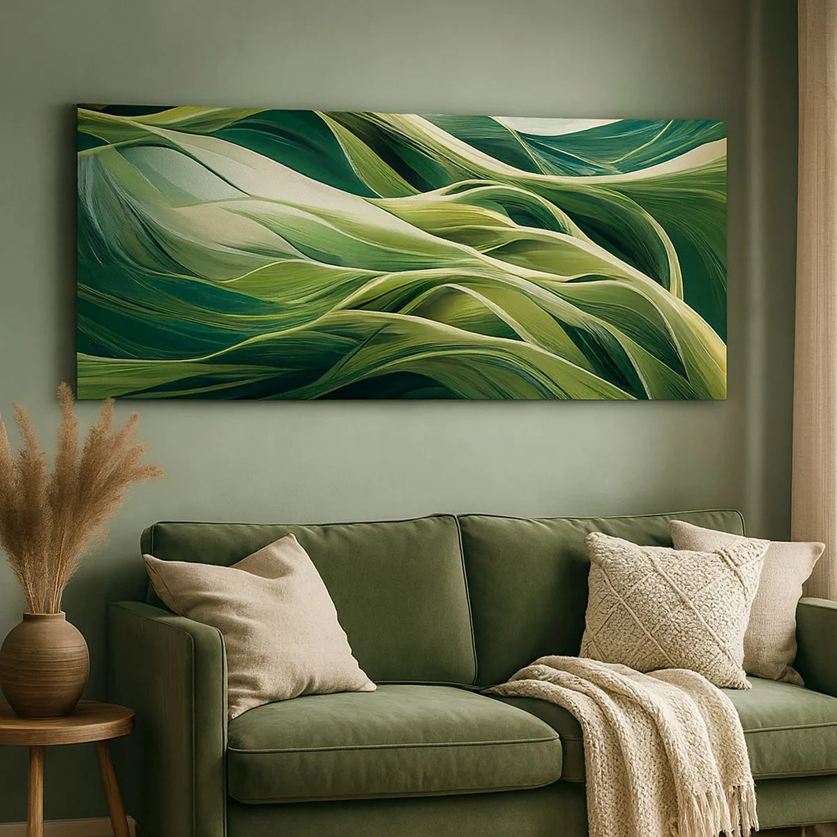 Cuadro sobre lienzo - Impresión de Imagen - Un juego abstracto de color verde - 100x40 cm