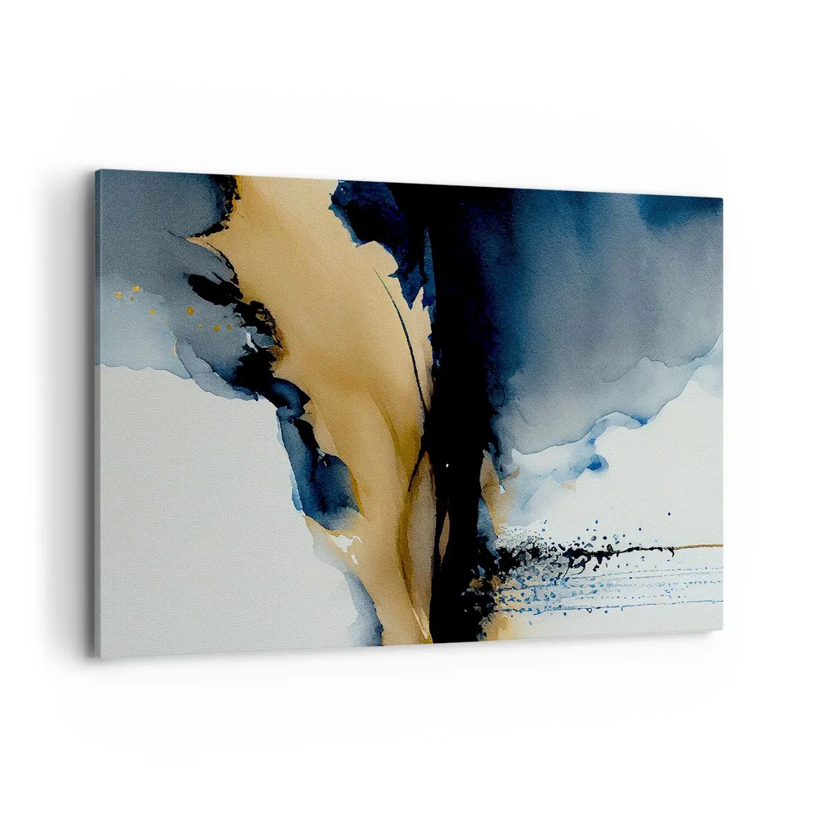 Cuadro sobre lienzo - Impresión de Imagen - Una composición abstracta en tonos azul marino y dorado. - 120x80cm - Tras el telón - Decoración de pared moderna para salón y dormitorio ARTTOR