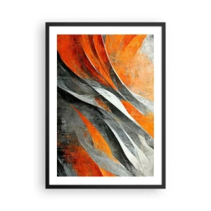 Póster en marco negro - Abstracción dinámica en tonos naranja y gris. - 50x70cm - Calor y frío - Decoración de pared moderna para salón y dormitorio ARTTOR