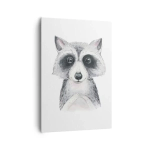 Cuadro sobre lienzo - Impresión de Imagen - Adorable retrato de un mapache sobre un fondo blanco. - 70x100cm - Un momento para la emoción - Decoración de pared moderna para salón y dormitorio ARTTOR