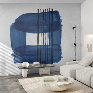 Fotomural Standard Eco - Abstracción moderna en tonos azul marino - 100x70cm - Composición azul y negra - Decoración de pared moderna para salón y dormitorio ARTTOR