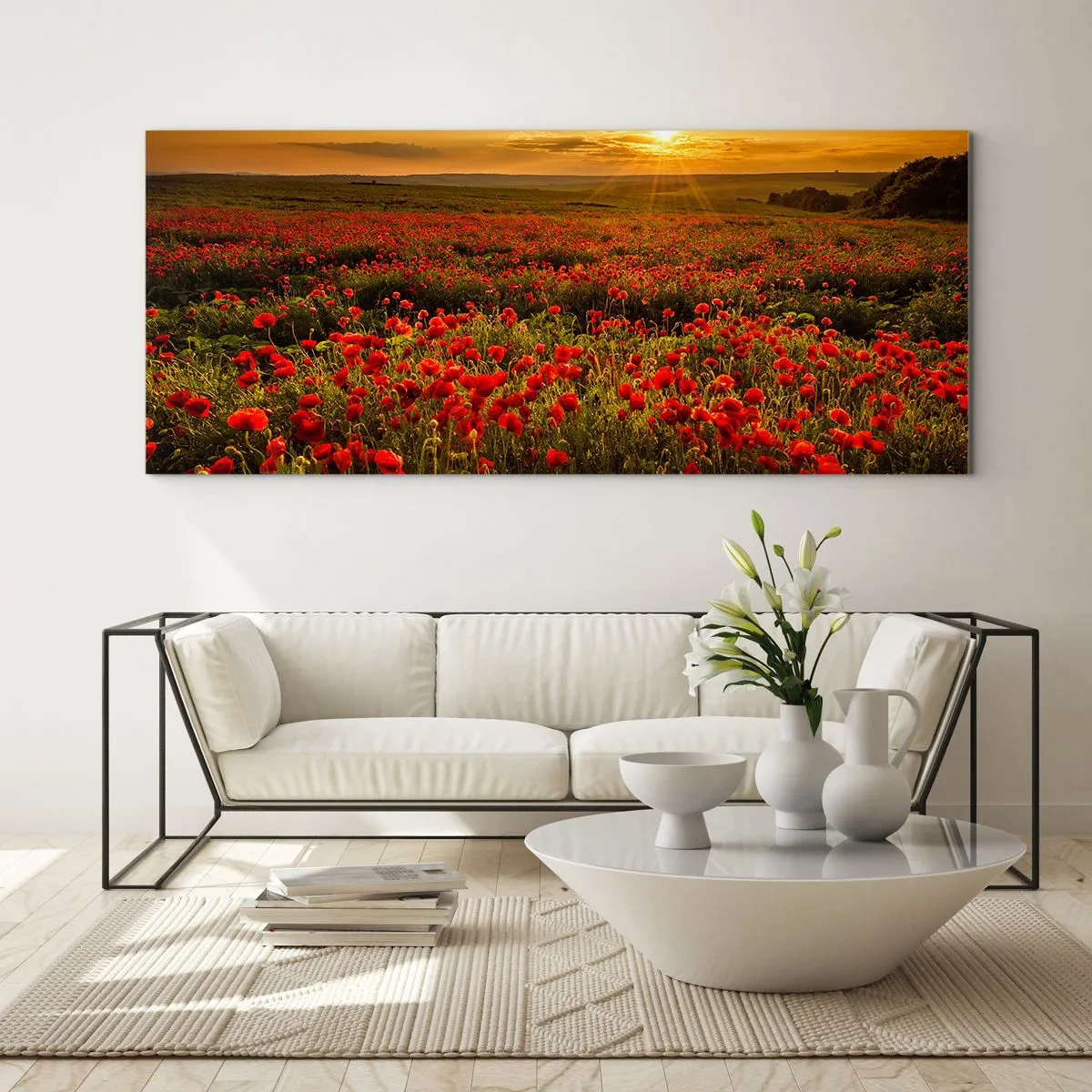 Cuadro sobre vidrio - Impresiones sobre Vidrio - Entre los campos de flores - 100x40 cm