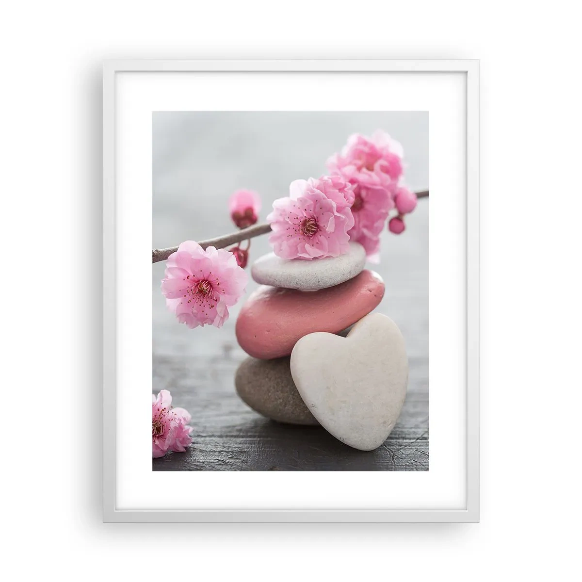 Póster en marco blanco - Felicidad con la flor del cerezo - 40x50 cm
