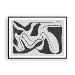 Póster en marco negro - Abstracción en blanco y negro con formas orgánicas. - 100x70cm - Juego abstracto en un laberinto - Decoración de pared moderna para salón y dormitorio ARTTOR