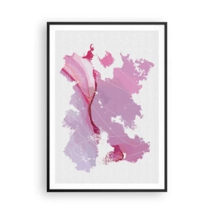 Póster en marco negro - Mapa de un mundo rosa - 70x100 cm