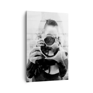 Cuadro sobre lienzo - Impresión de Imagen - Retrato de doble exposición en blanco y negro de un fotógrafo. - 80x120cm - Creador y creación - Decoración de pared moderna para salón y dormitorio ARTTOR