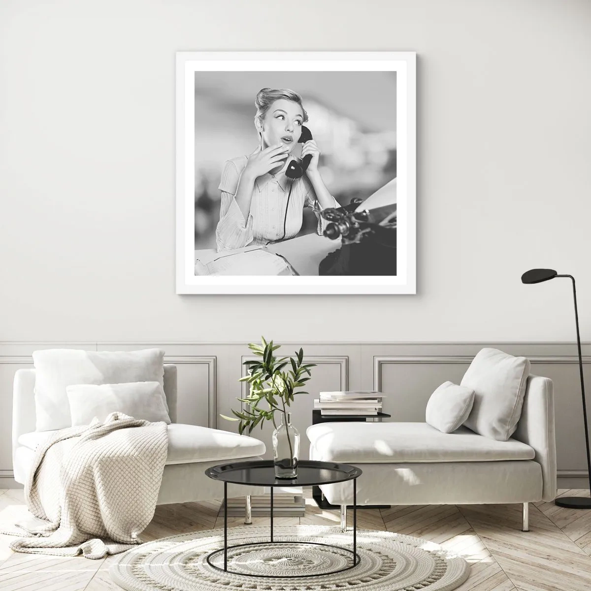 Póster en marco blanco - ¿Diga?, estamos en los años 50. - 50x50 cm